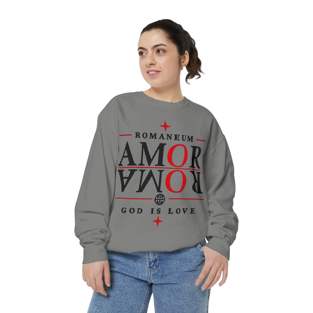 Romaneum Amor Crewneck Sweatshirt — "Amor Roma" Christian Graphic Sweatshirt