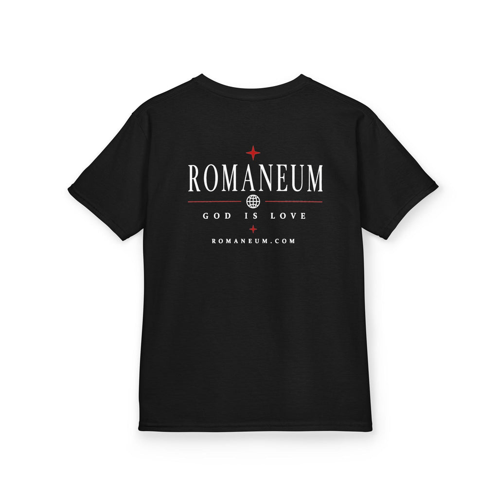 Kids Tee — "Amor Roma / God is Love" Religious Graphic Shirt