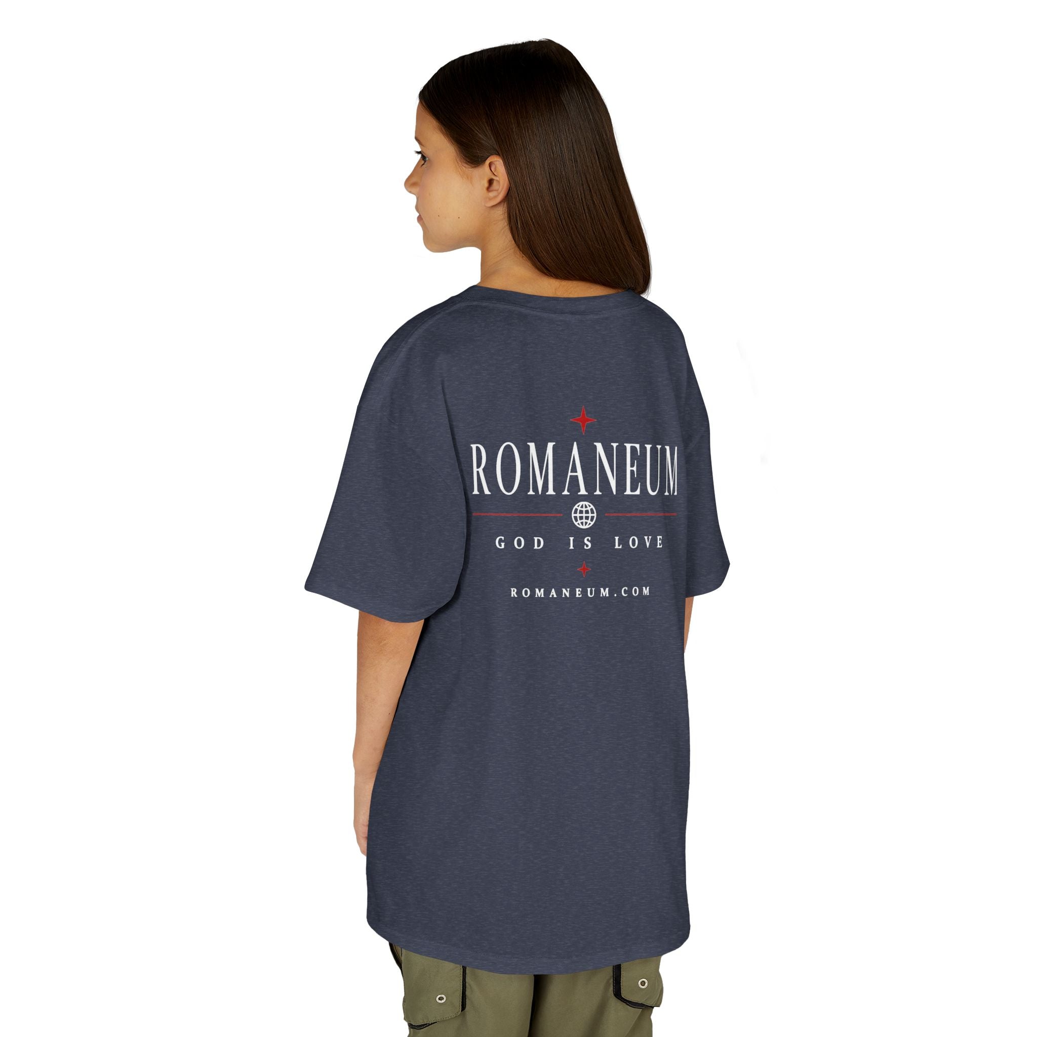 Kids Tee — "Amor Roma / God is Love" Religious Graphic Shirt