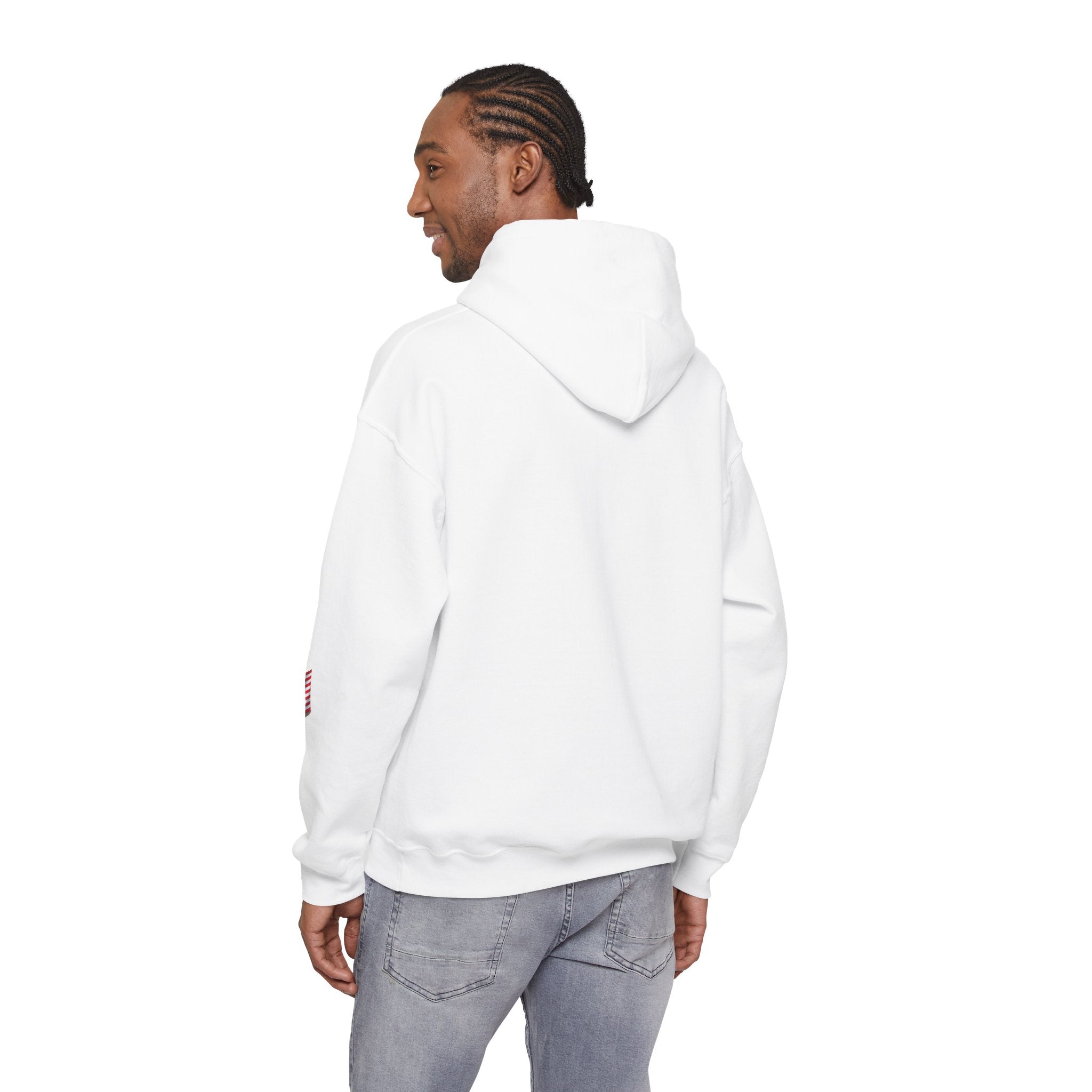 Romaneum God Bless America flag map Hoodie | American flag fireworks sleeve
