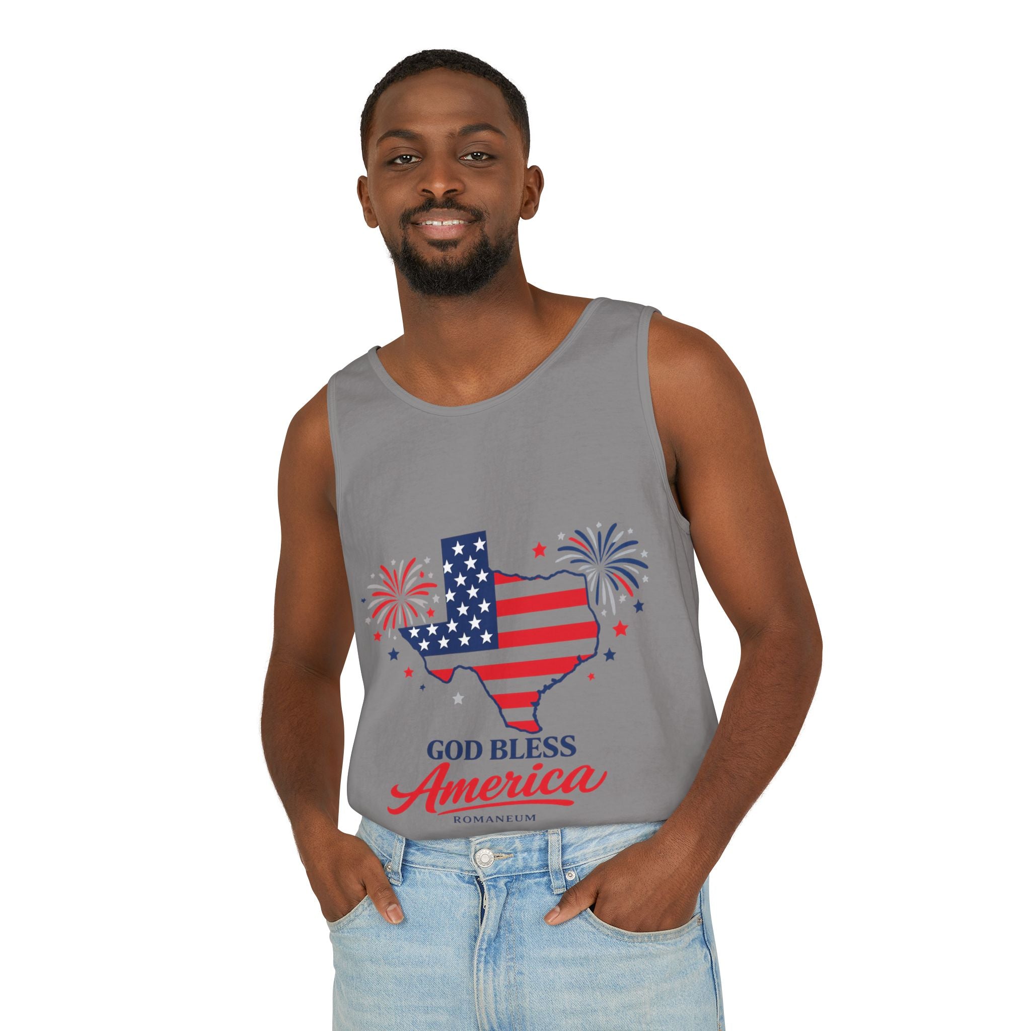 Romaneum Texas Flag Map God Bless America Tank Top | Patriotic 4th of July