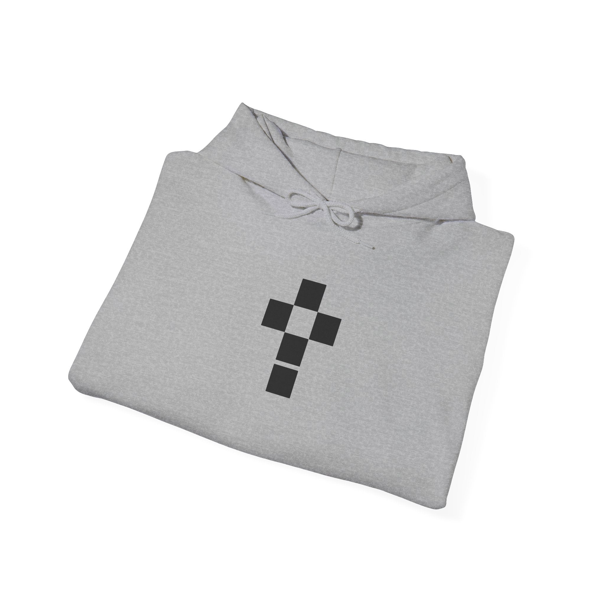 Romaneum Pixel Cross Hoodie | Small Black Cross, American Flag Sleeve
