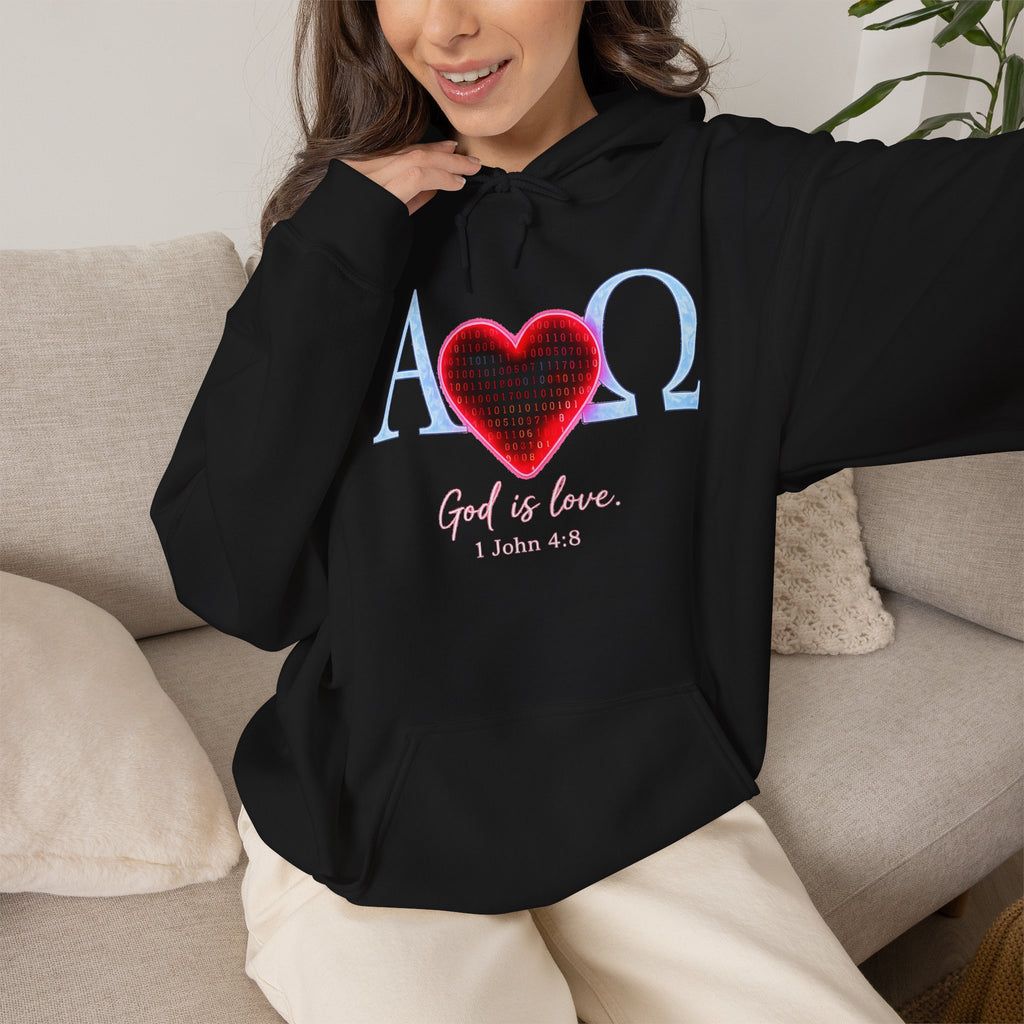 Romaneum Alpha Omega Heart Hoodie | God is Love 1 John 4:8 Christian Hoodie