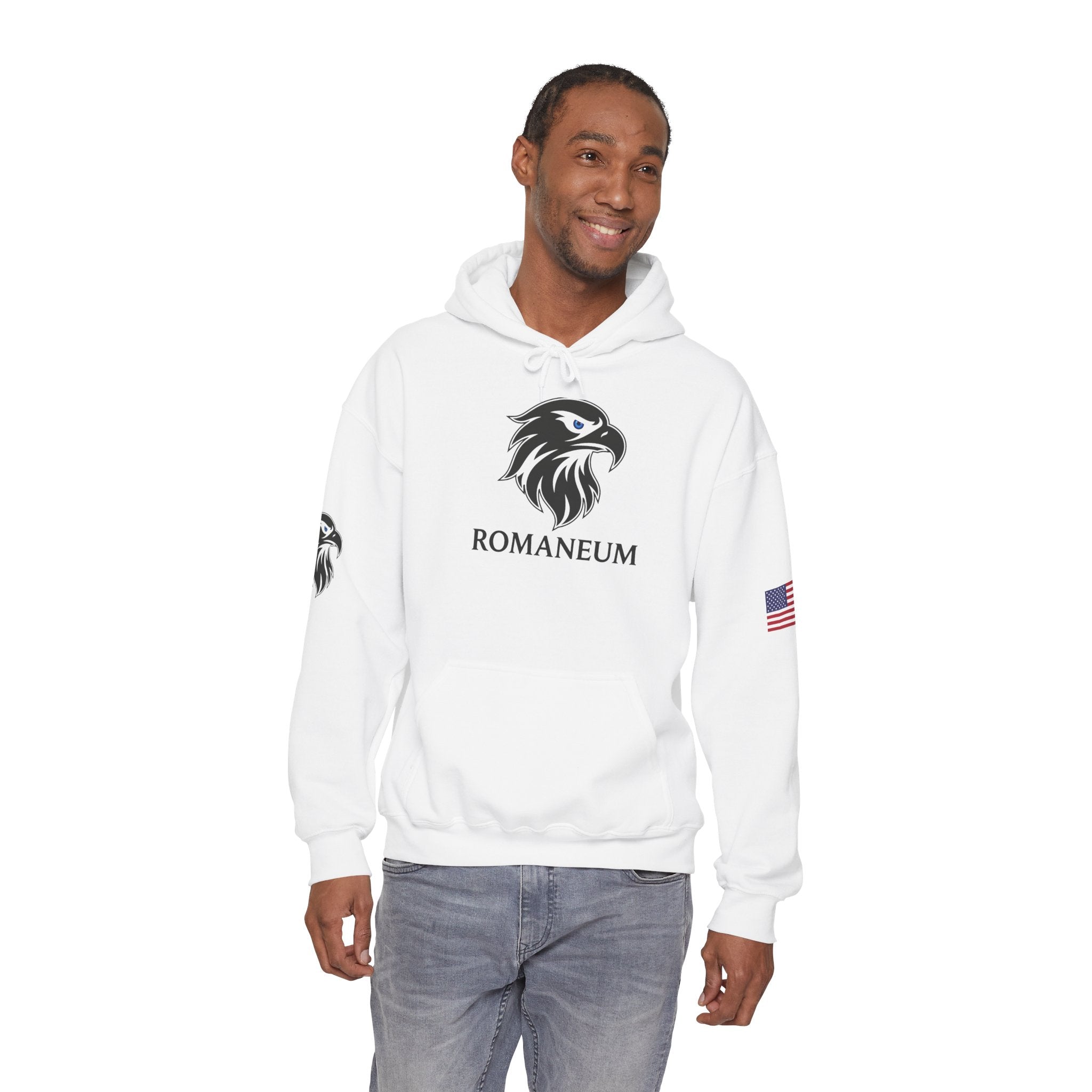 Romaneum Eagle Logo Hoodie | Romaneum School Crest, Patriotic Sleeve Design