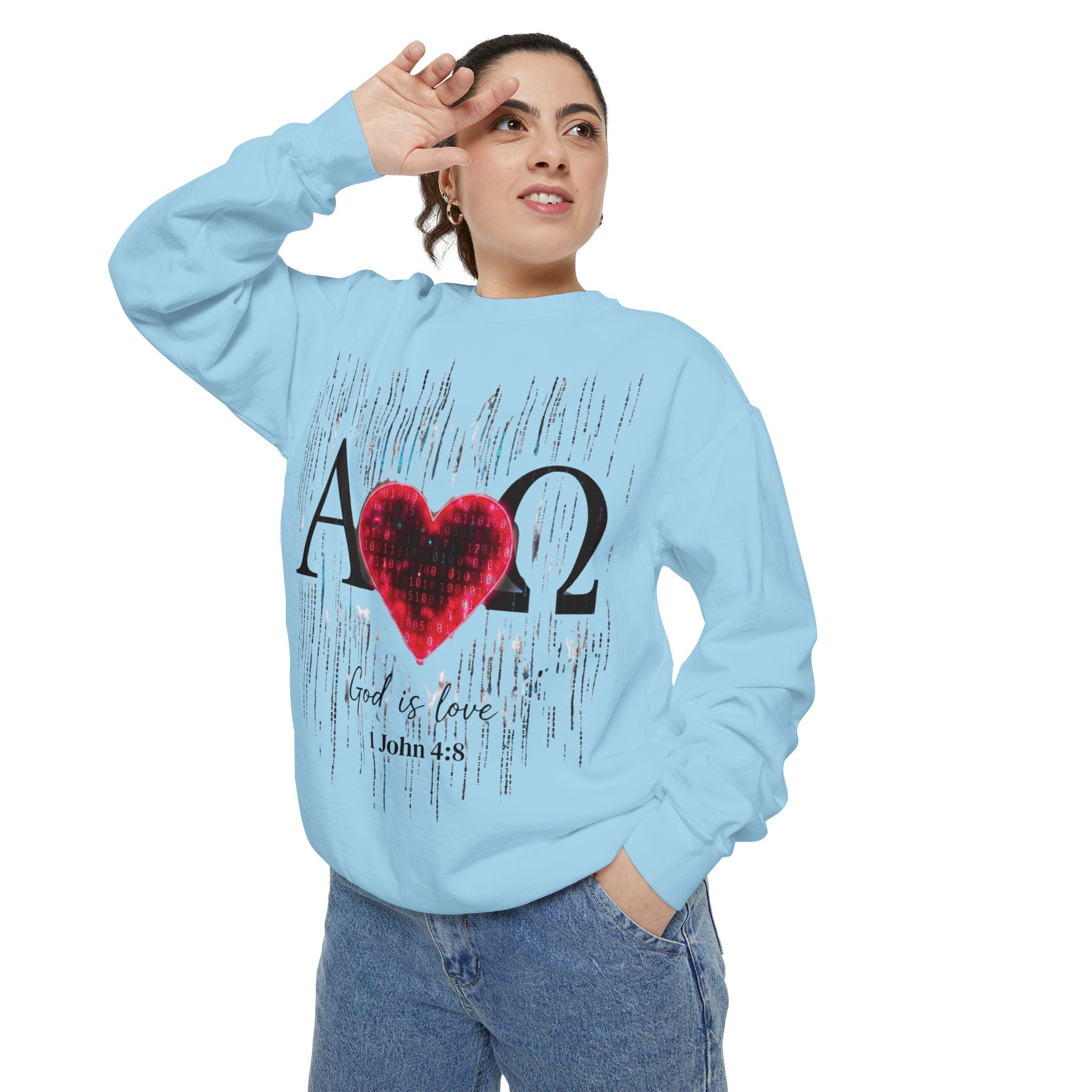 Alpha Omega Heart design sweatshirt | God is Love 1 John 4:8 RomanEum