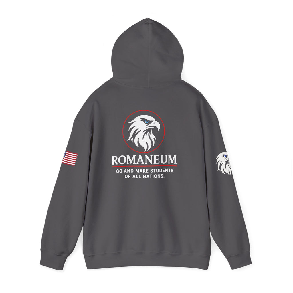Romaneum Eagle Logo Hoodie | Romaneum School Crest, Patriotic Sleeve Design