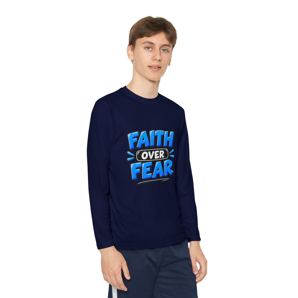 Faith Over Fear Youth Long Sleeve Tee — Good News Toons Graphic