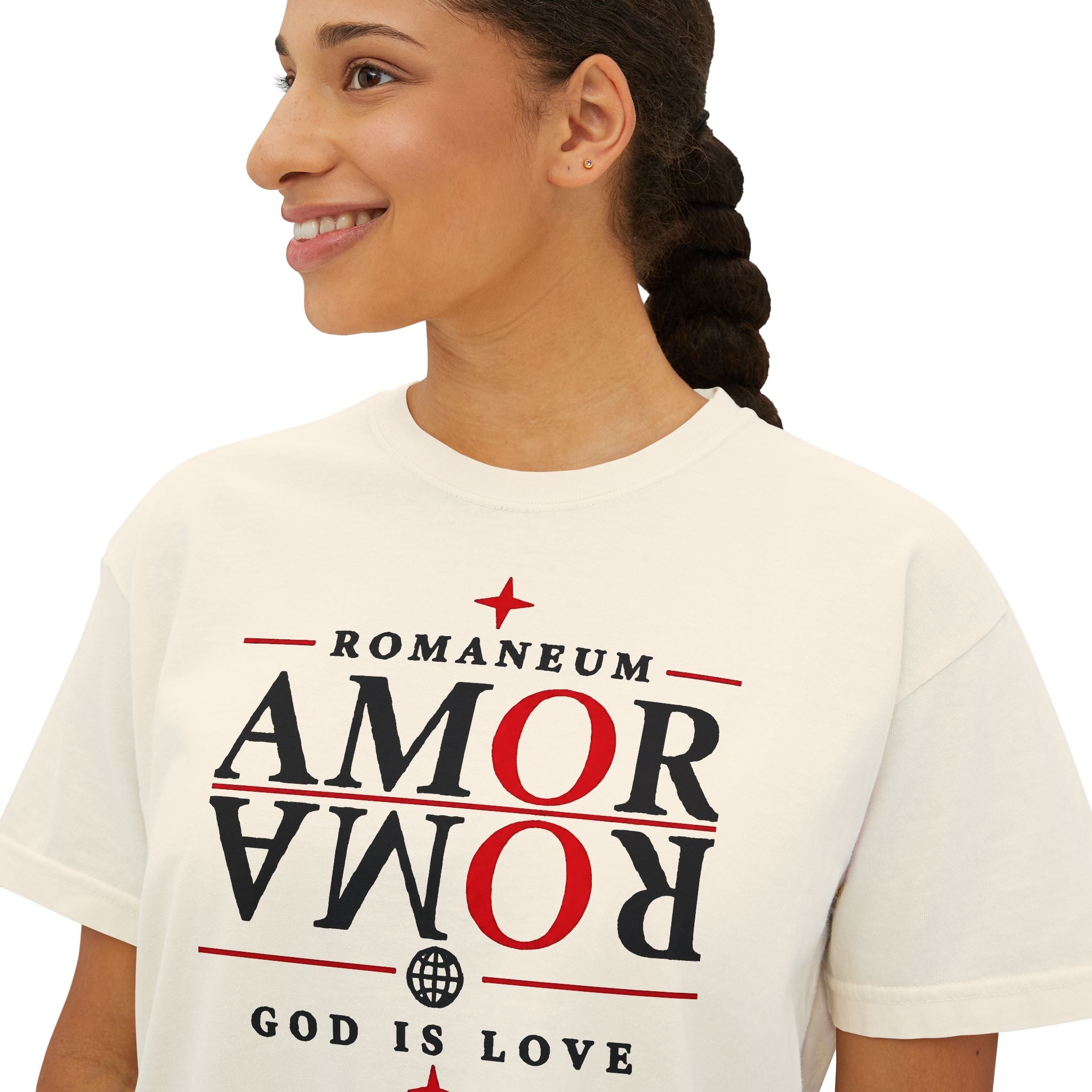 Christian Amor Amor Boxy Tee — "Amor" Graphic Crop Tee (God Is Love)