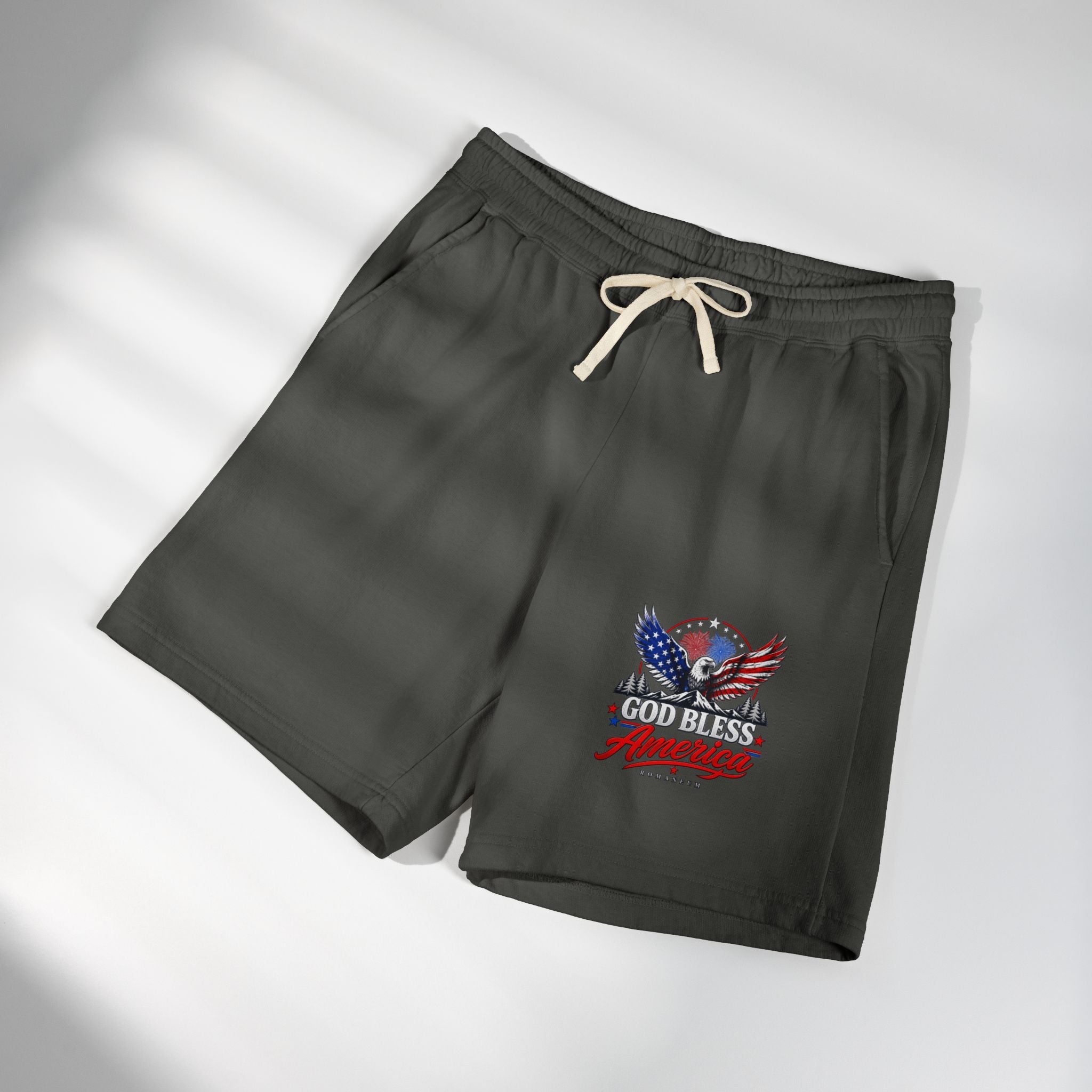 Patriotic Eagle Sweat Shorts — 'Land of the Free' Graphic Cotton Fleece Shorts