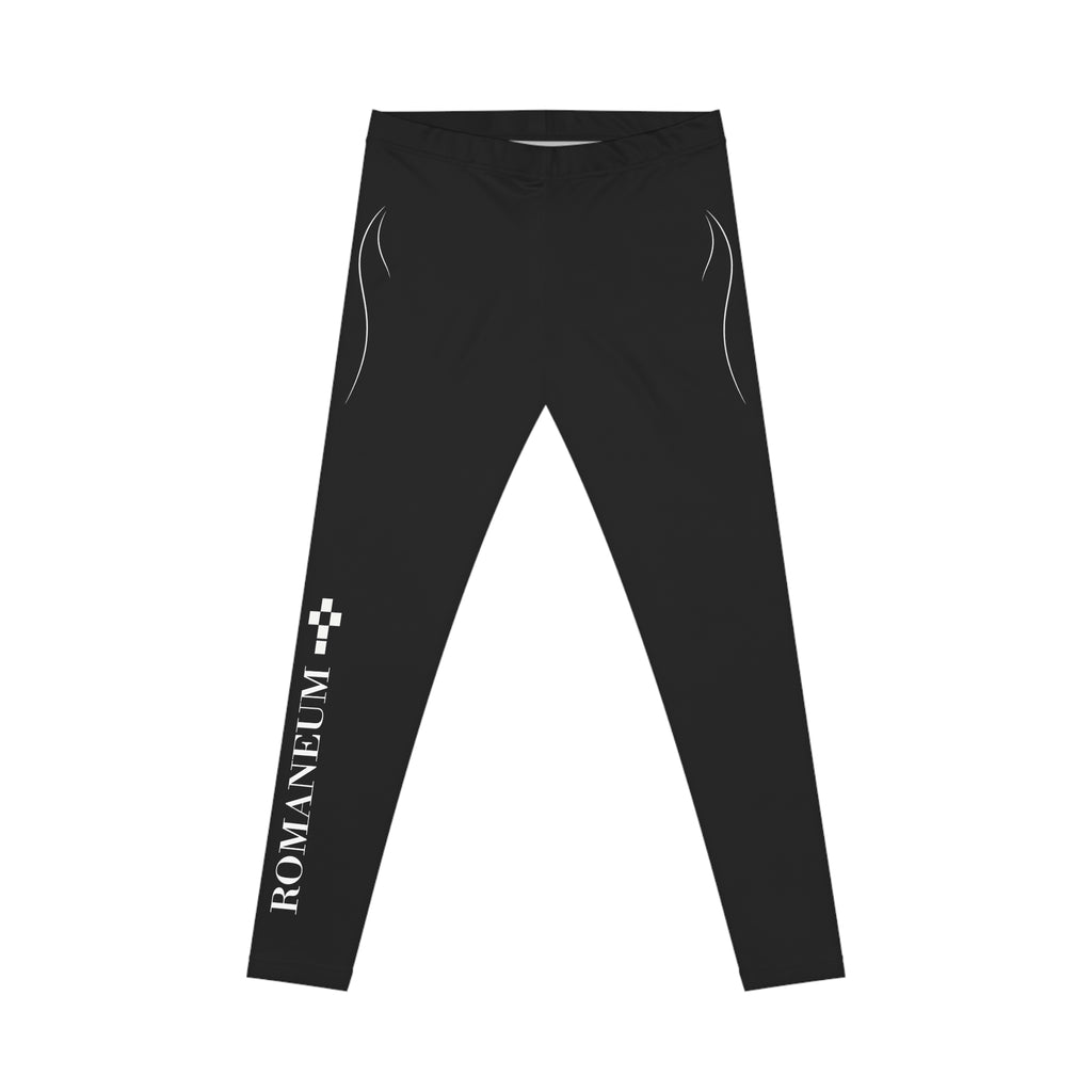 Women's Black Logo Leggings — ROMANEUM Side Print Activewear