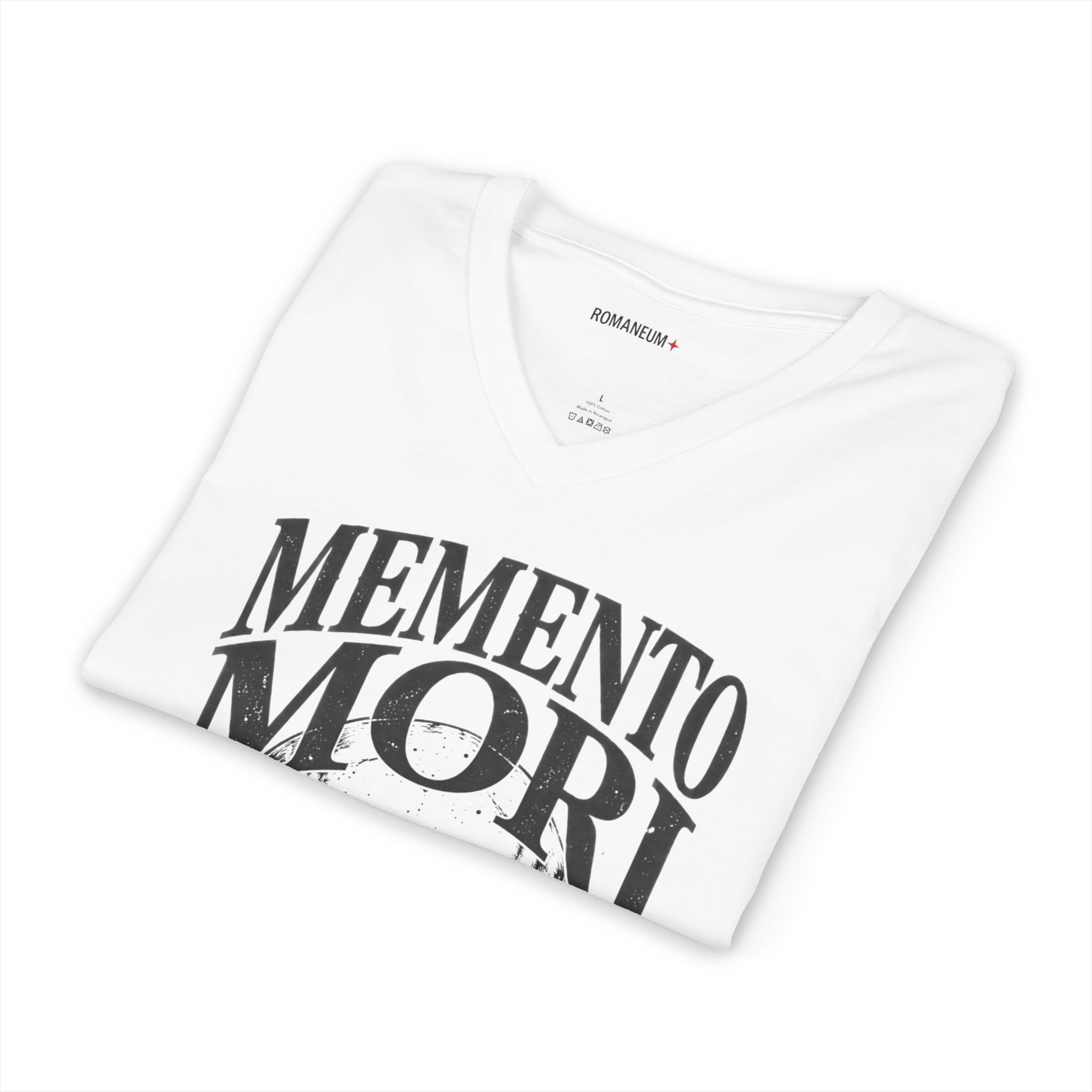 Memento Mori V-Neck Tee — Romaneum Skull Graphic Shirt