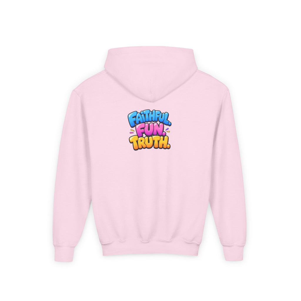 Youth Hoodie — "Good News Toons" Kids Cartoon Faith Hoodie (Faithful, Fun, Truth)