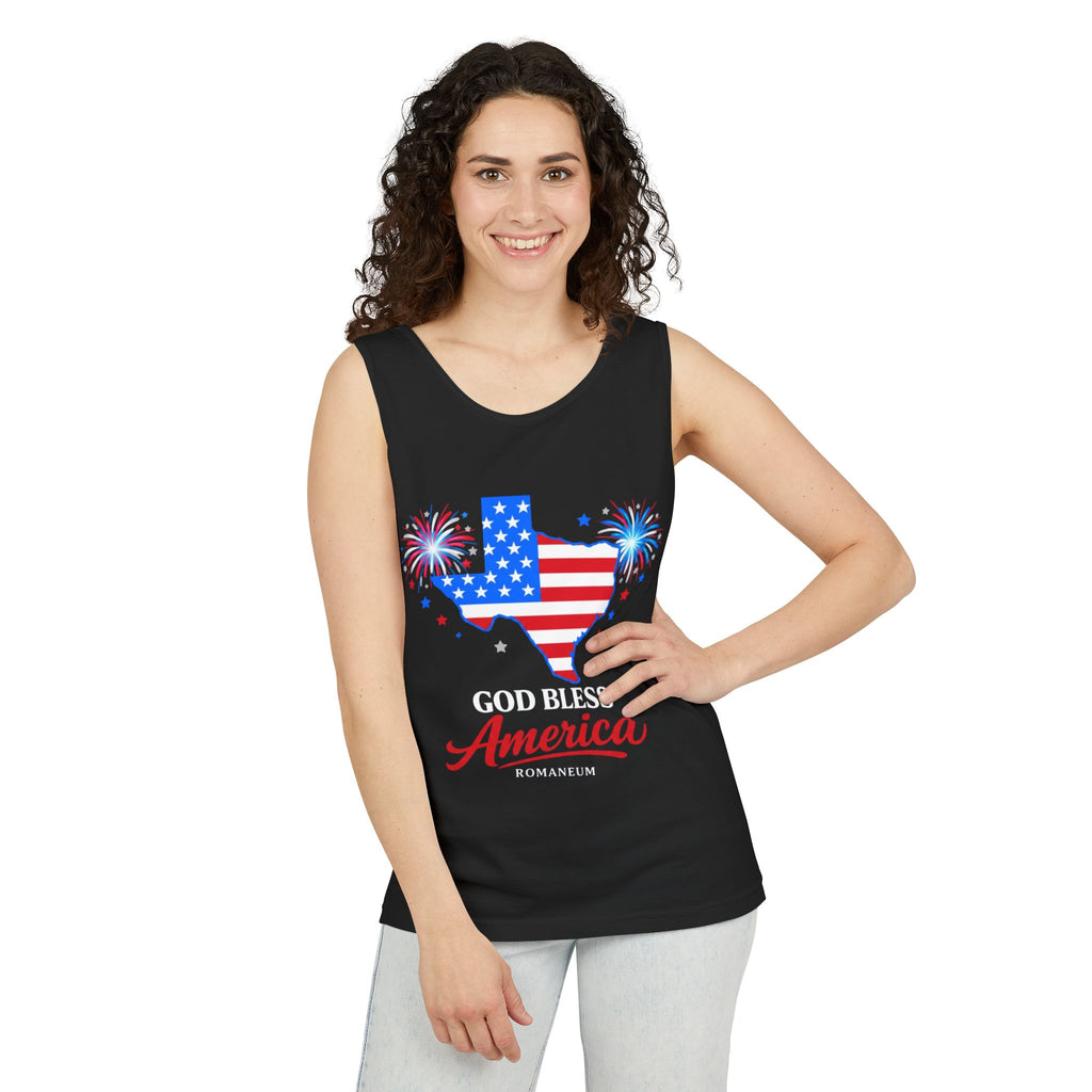 Romaneum Texas Flag Map God Bless America Tank Top | Patriotic 4th of July