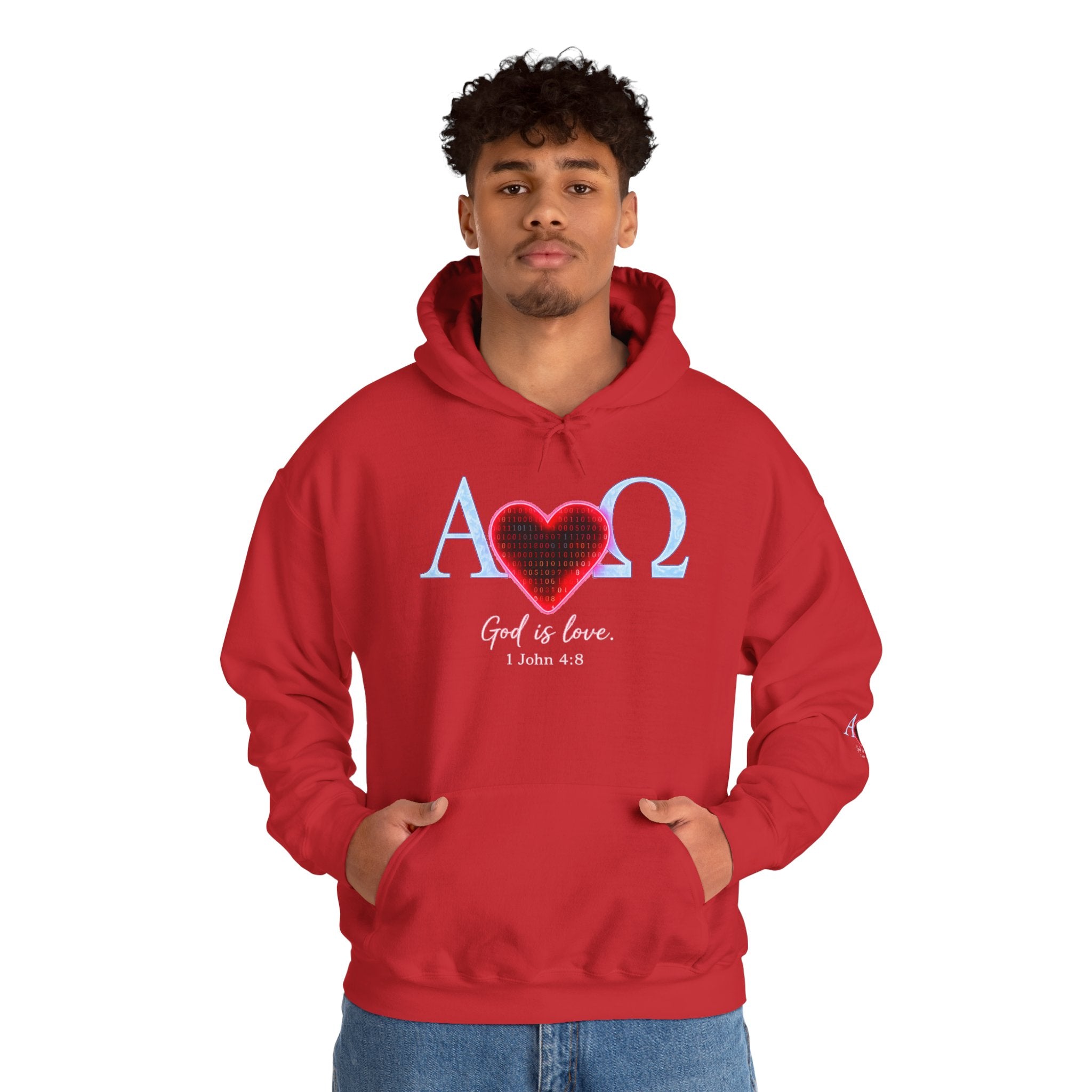 Romaneum Alpha Omega Heart Hoodie | God is Love 1 John 4:8 Christian Hoodie