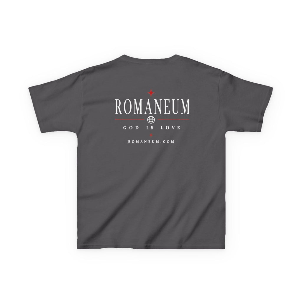 Kids Tee — "Amor Roma / God is Love" Religious Graphic Shirt