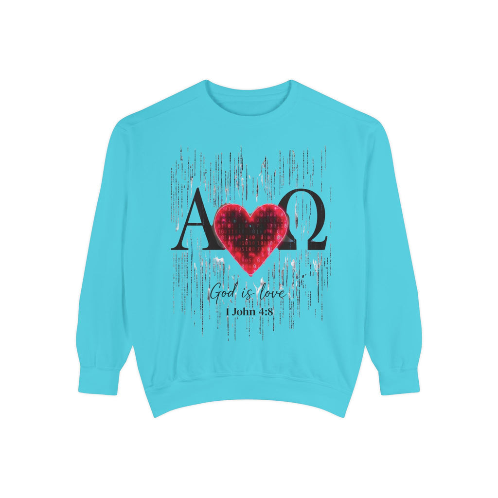 Alpha Omega Heart design sweatshirt | God is Love 1 John 4:8 RomanEum