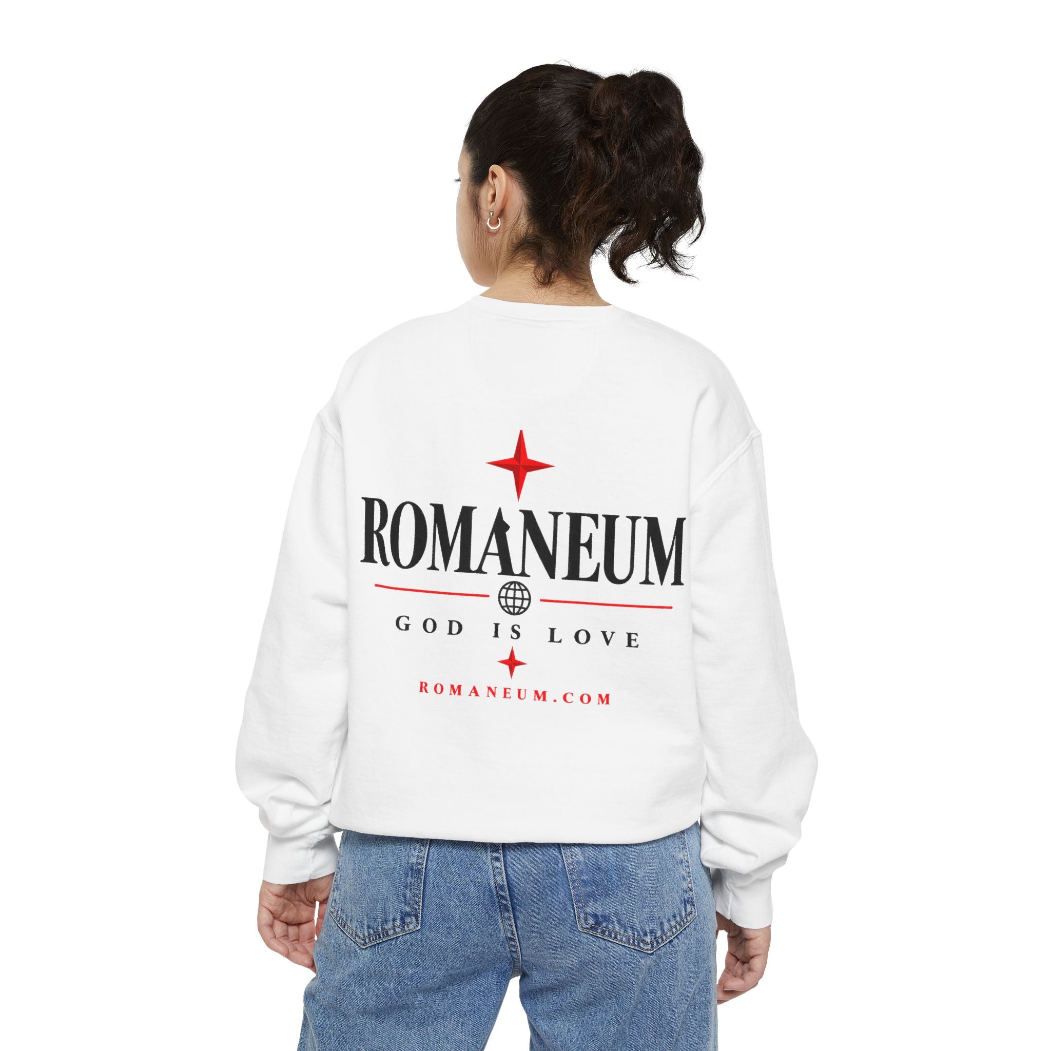 Romaneum Amor Crewneck Sweatshirt — "Amor Roma" Christian Graphic Sweatshirt