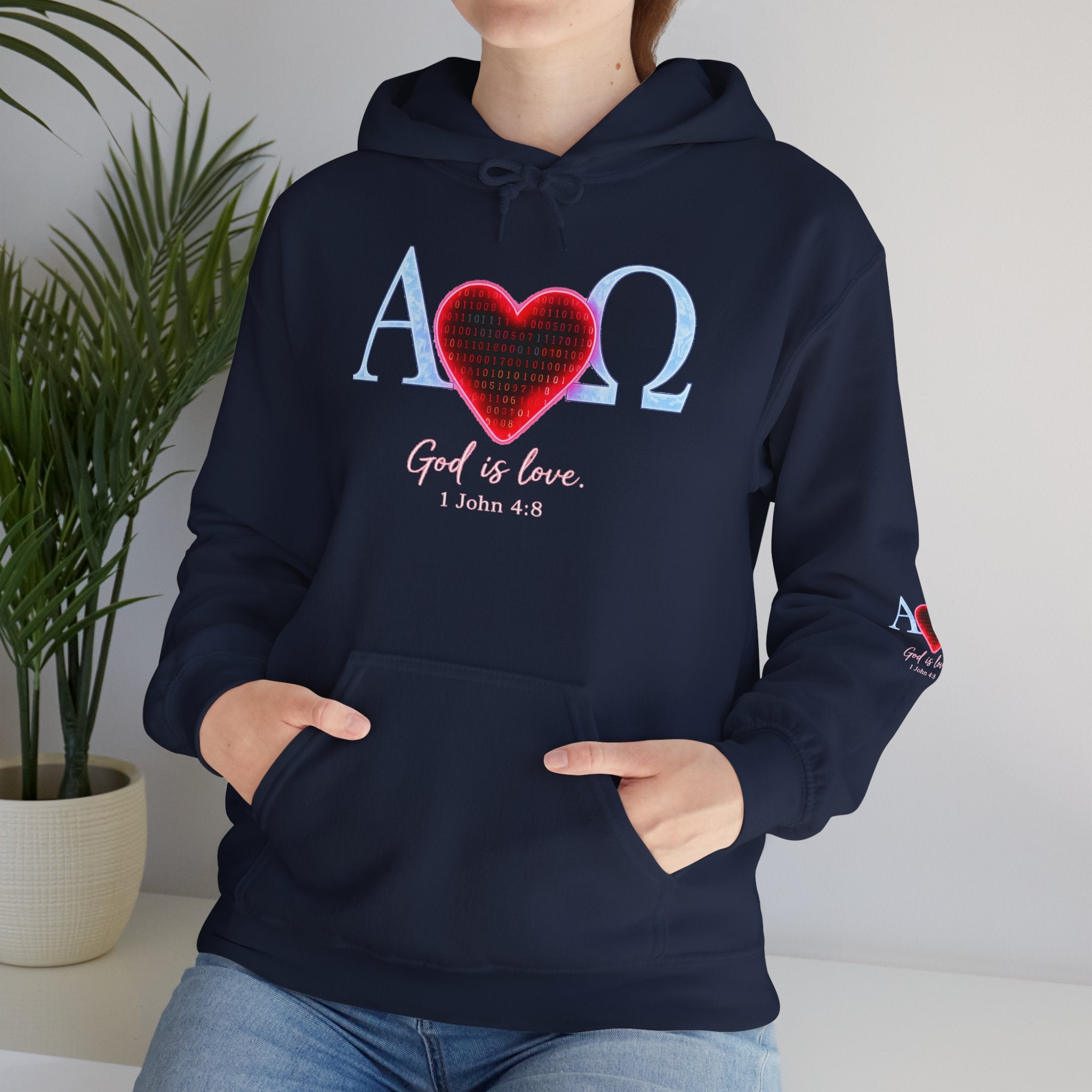 Romaneum Alpha Omega Heart Hoodie | God is Love 1 John 4:8 Christian Hoodie