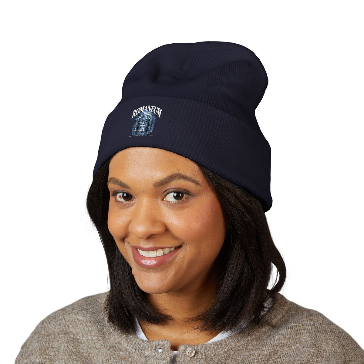 Embroidered 'ROMANEUM' Classic Cuffed Beanie —  Knit Cap