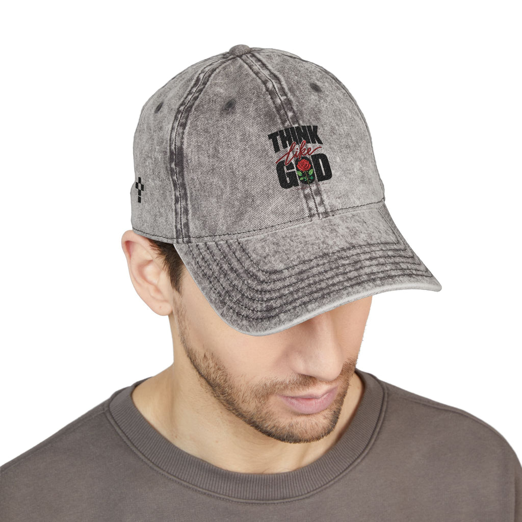 Vintage Embroidered Cap — "Think like God" Rose Men's Hat