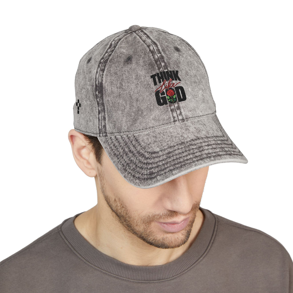 Vintage Embroidered Cap — "Think like God" Rose Men's Hat