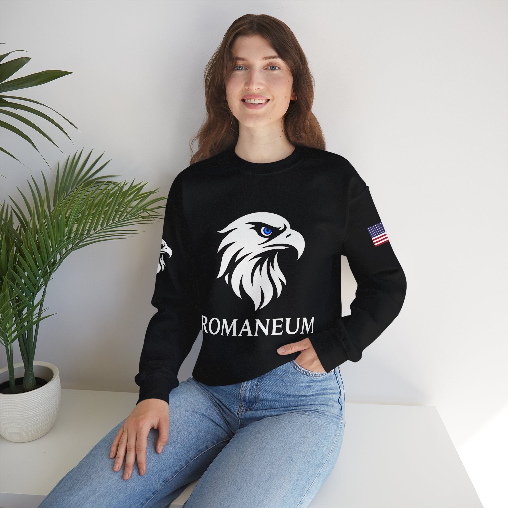 Romaneum eagle crest Crewneck sweatshirt | Romaneum logo, American flag sleeve