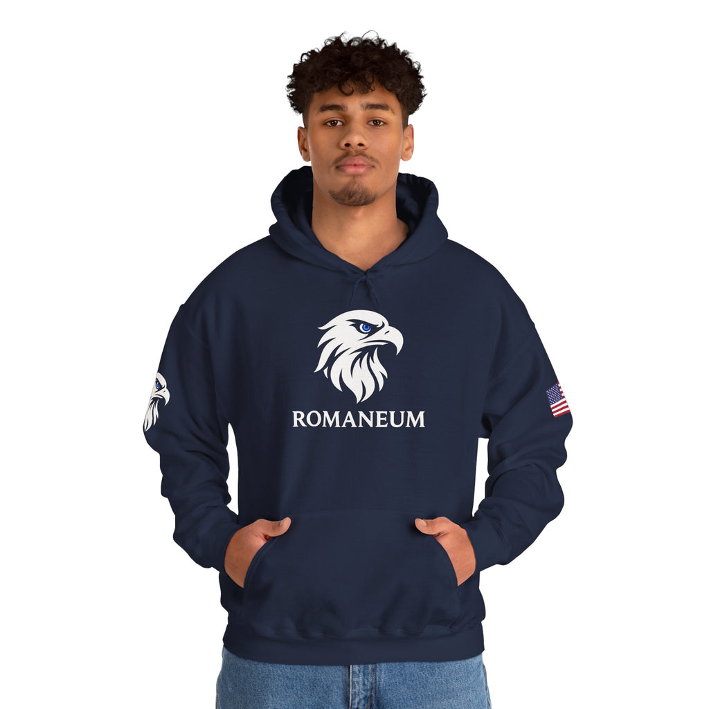 Romaneum Eagle Logo Hoodie | Romaneum School Crest, Patriotic Sleeve Design