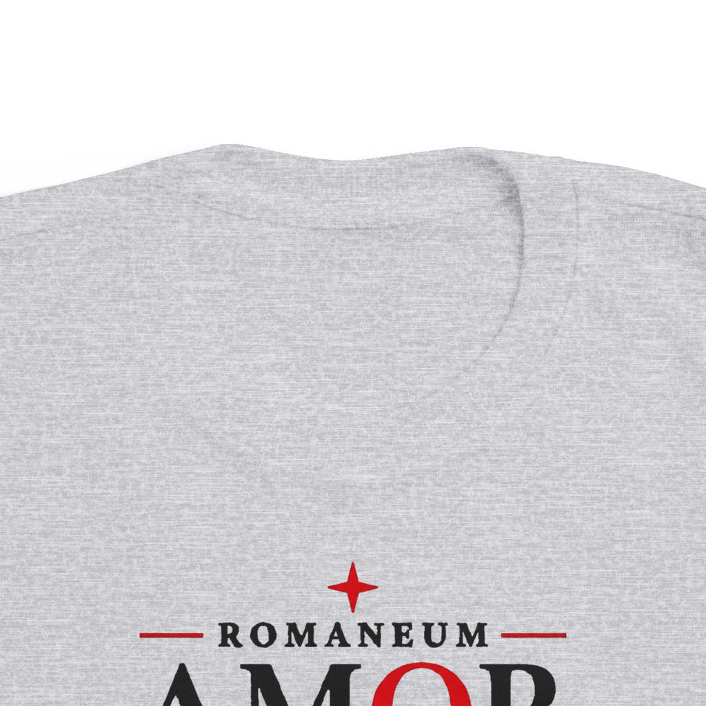 Toddler Tee — "AMOR / ROMA" Roman Catholic Kids Shirt (Romaneum: God Is Love)