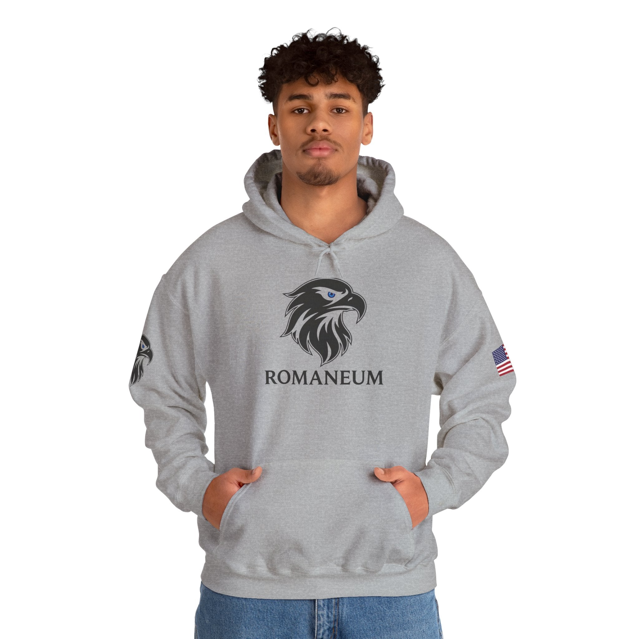 Romaneum Eagle Logo Hoodie | Romaneum School Crest, Patriotic Sleeve Design