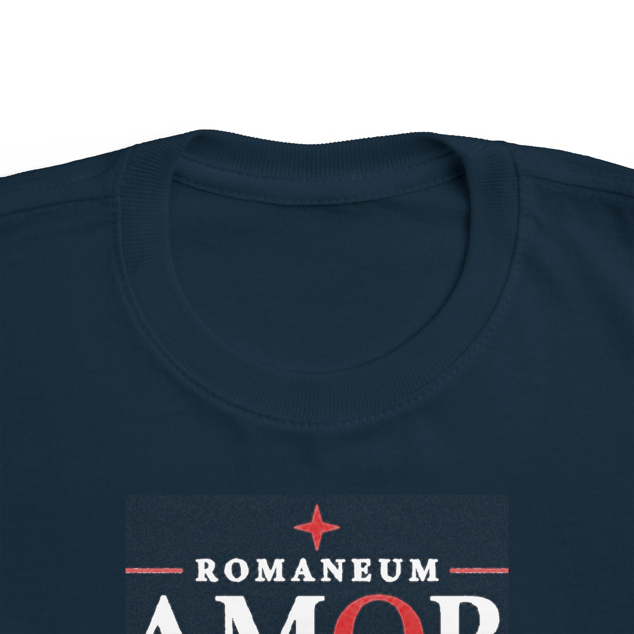 Toddler Tee — "AMOR / ROMA" Roman Catholic Kids Shirt (Romaneum: God Is Love)