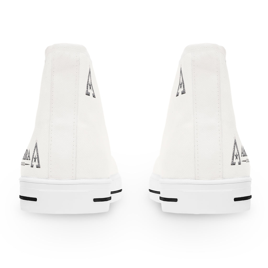Women's High-Top Sneakers — Minimal White Canvas Shoes with Side Logo