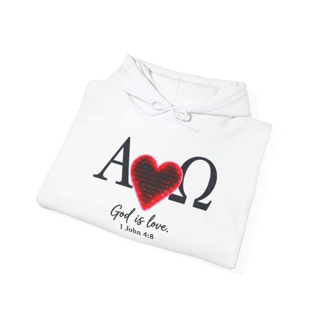 Romaneum Alpha Omega Heart Hoodie | God is Love 1 John 4:8 Christian Hoodie