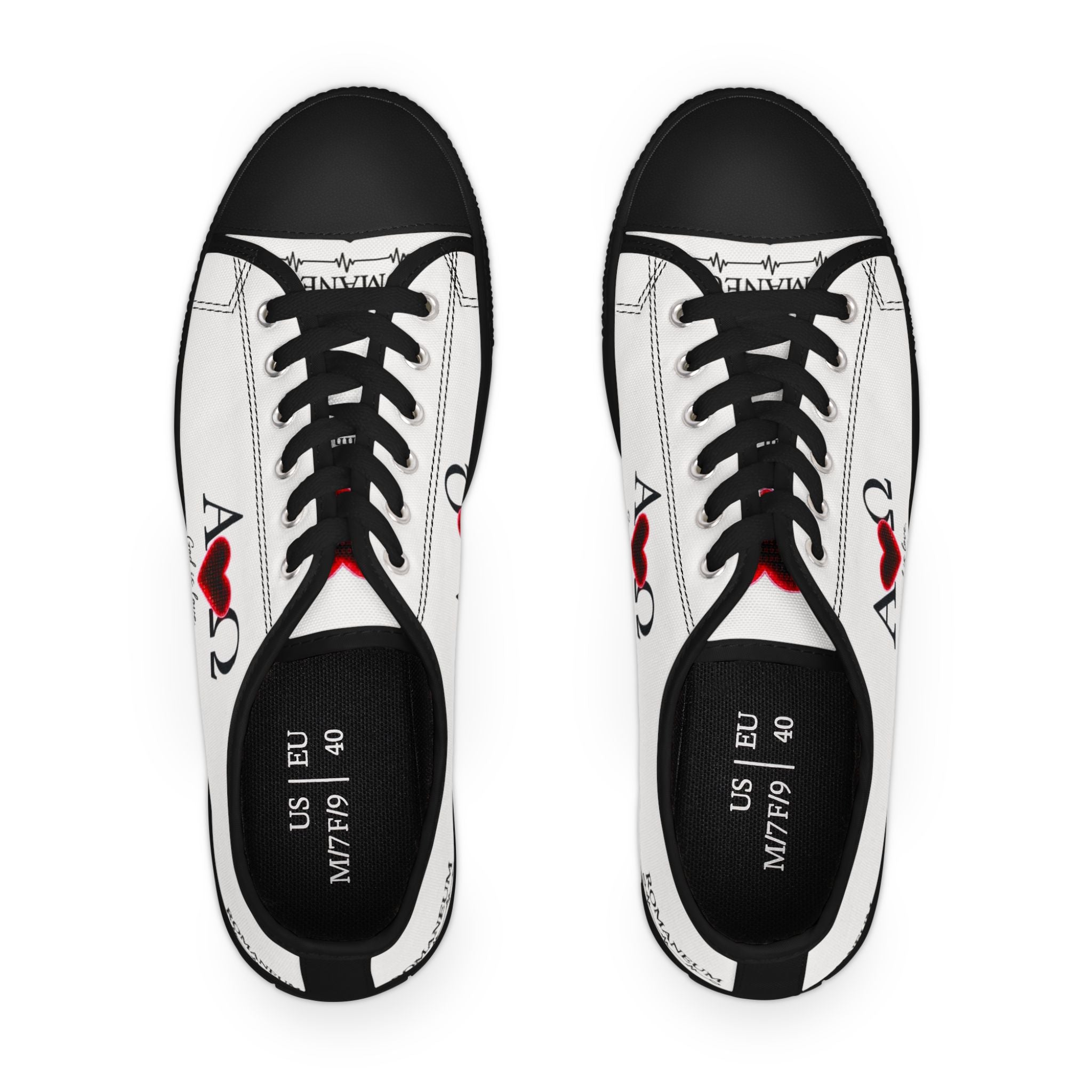 Alpha Omega Heart design Women's Low Top Sneakers | Christian faith love symbol
