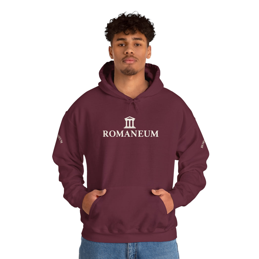 Romaneum Logo Hoodie – Classic Black Pullover with Roman Temple Design