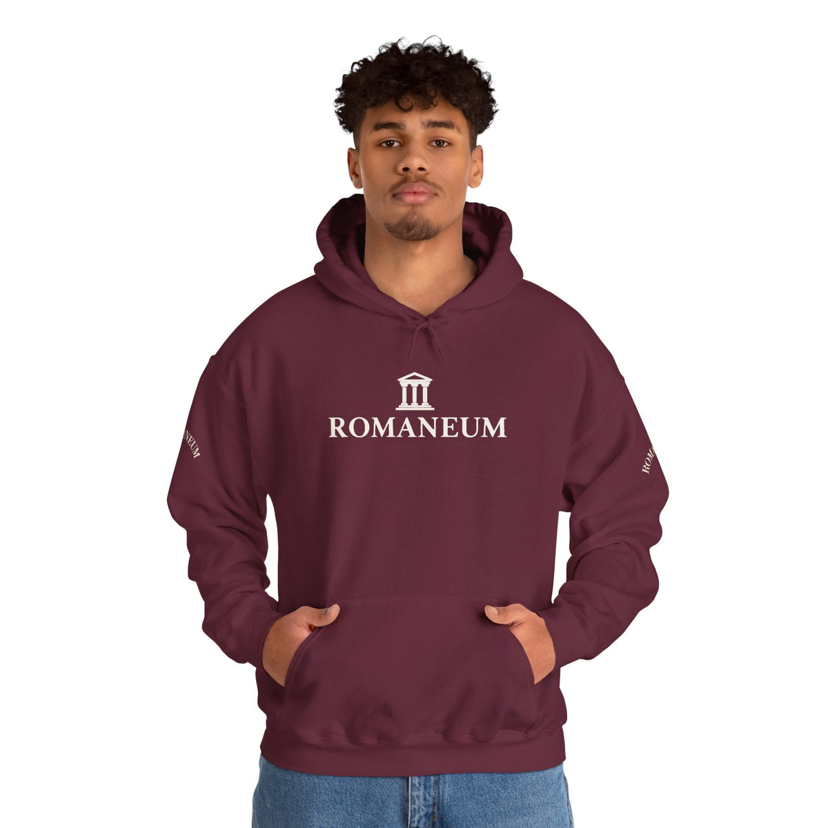 Romaneum Logo Hoodie – Classic Black Pullover with Roman Temple Design