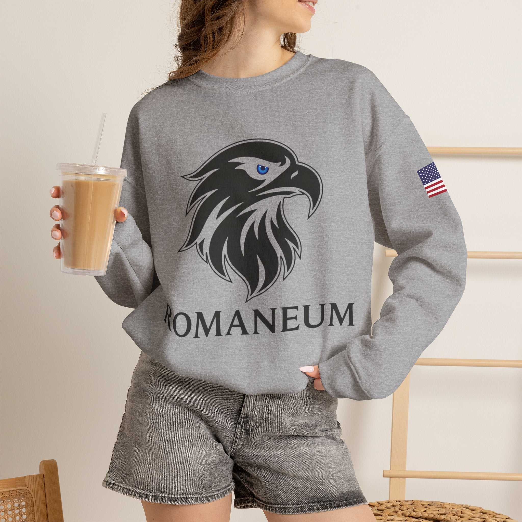 Romaneum eagle crest Crewneck sweatshirt | Romaneum logo, American flag sleeve