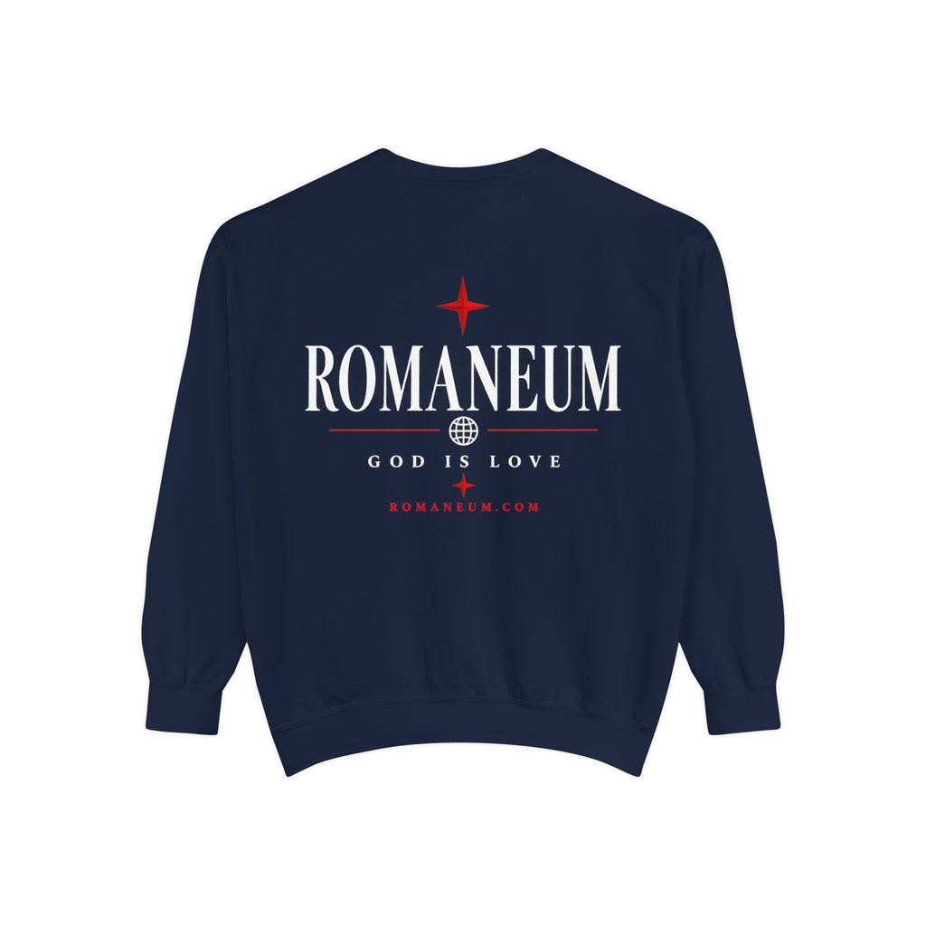 Romaneum Amor Crewneck Sweatshirt — "Amor Roma" Christian Graphic Sweatshirt