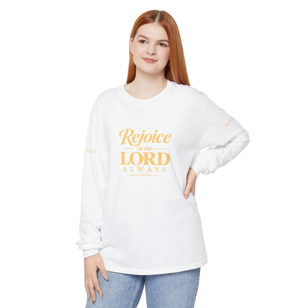 "Rejoice in the Lord Always" Unisex Garment-dyed Long Sleeve T-Shirt