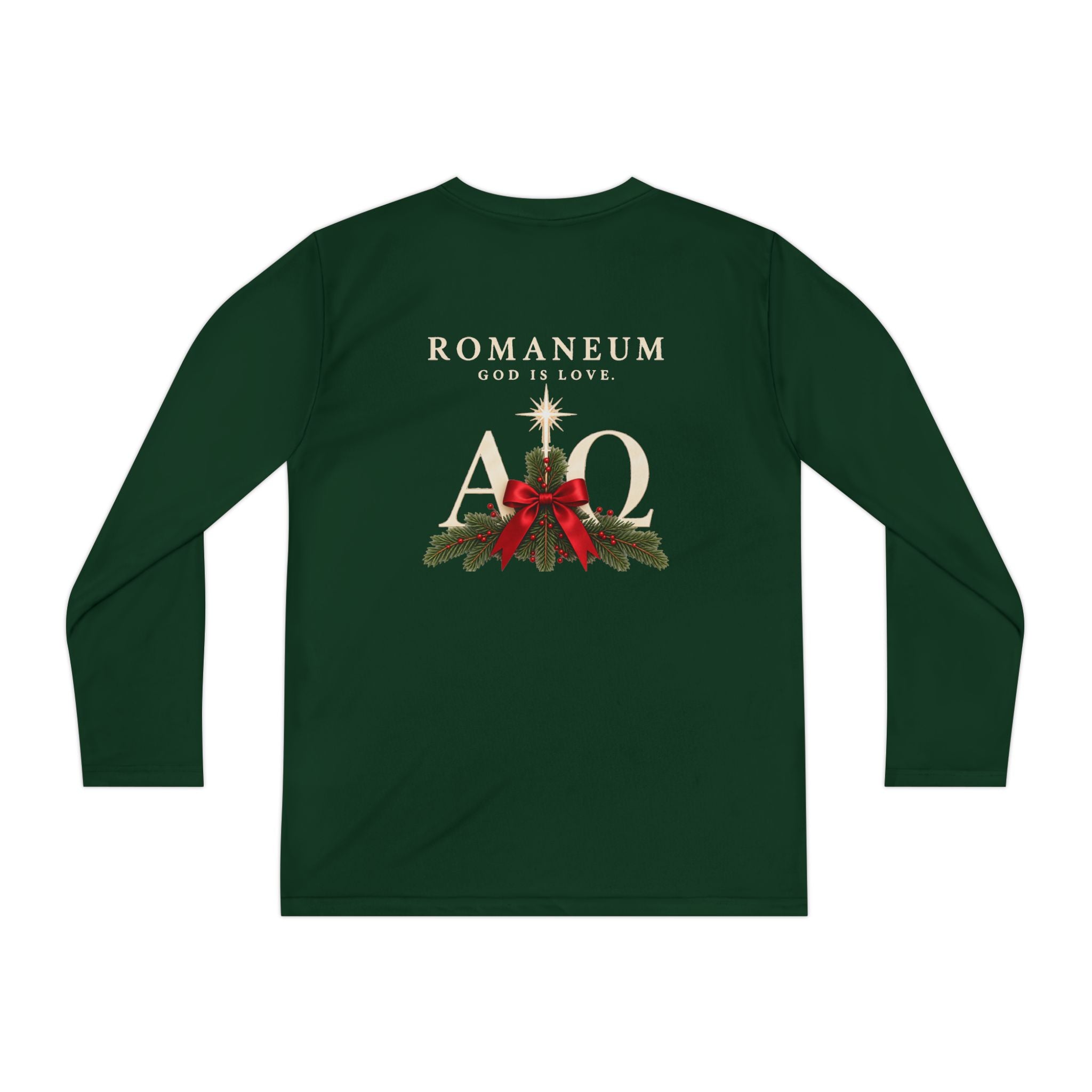 Youth Long Sleeve Tee — Romaneum Alpha Omega Christmas Design