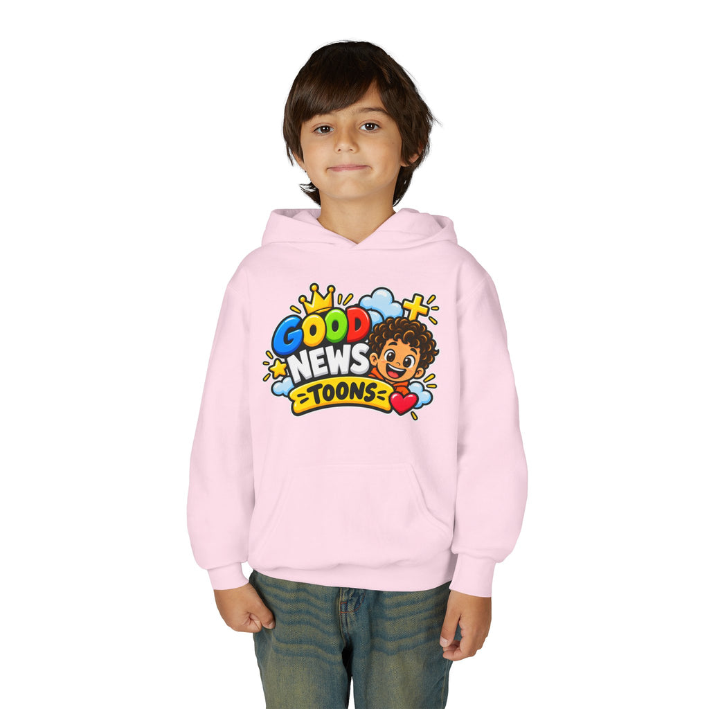 Youth Hoodie — "Good News Toons" Kids Cartoon Faith Hoodie (Faithful, Fun, Truth)