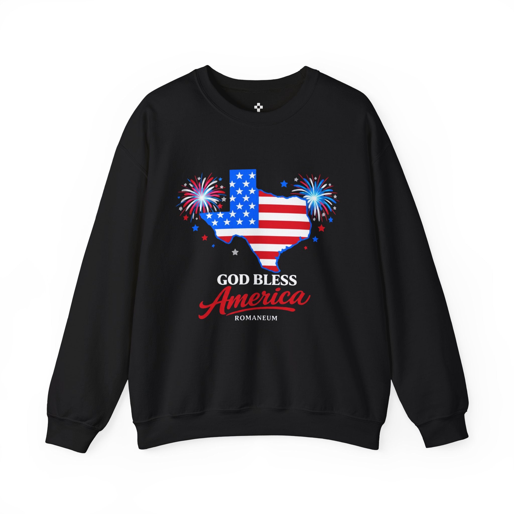 Romaneum God Bless America Flag Heart sweatshirt | Patriotic 4th of July crewneck