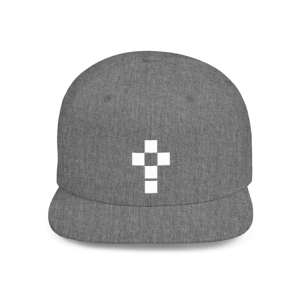 Cross Embroidered Flat Bill Snapback Hat — Minimal Religious Baseball Cap