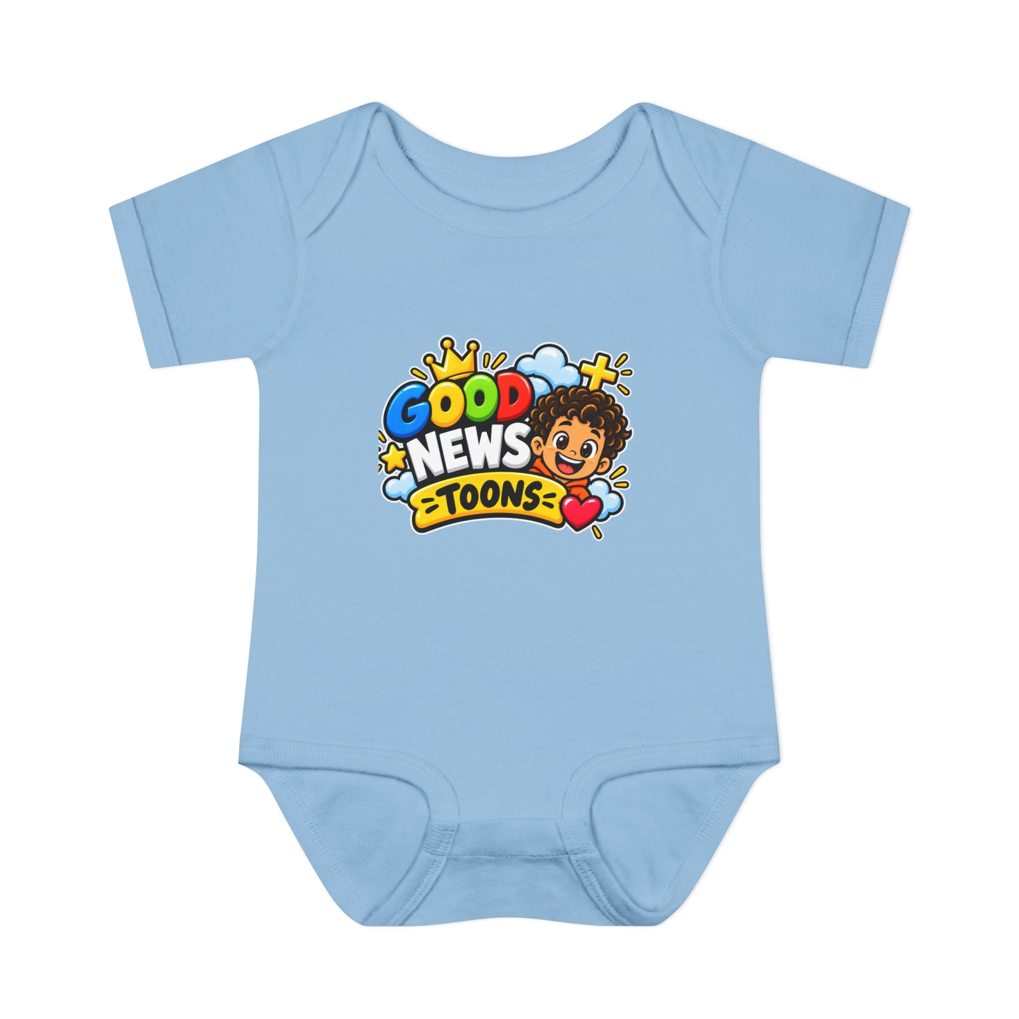 Infant Bodysuit — "Good News Toons" Colorful Cartoon Baby Onesie (Faithful Fun Truth)