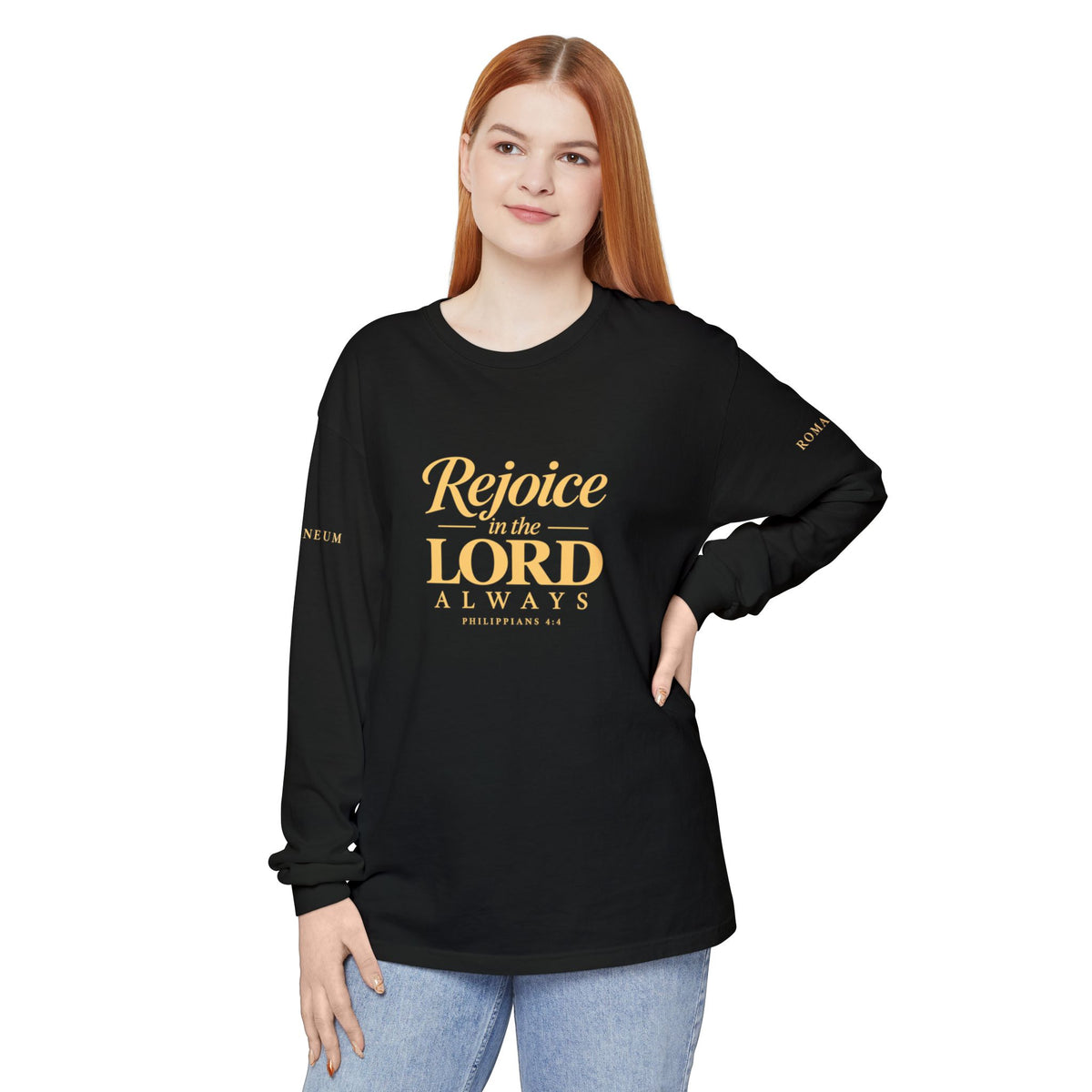"Rejoice in the Lord Always" Unisex Garment-dyed Long Sleeve T-Shirt