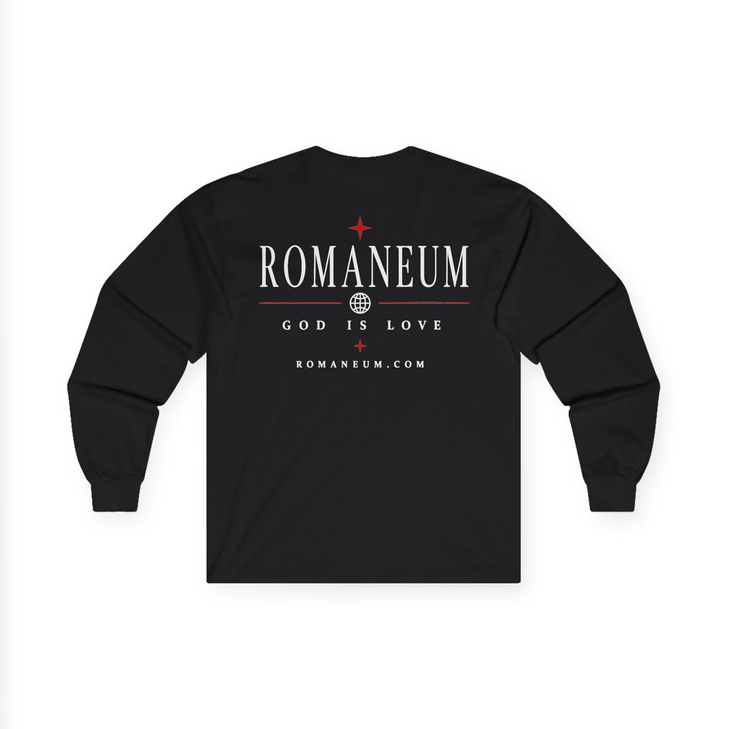 Long Sleeve Tee — "AMOR" Romaneum God Is Love Religious Graphic Shirt