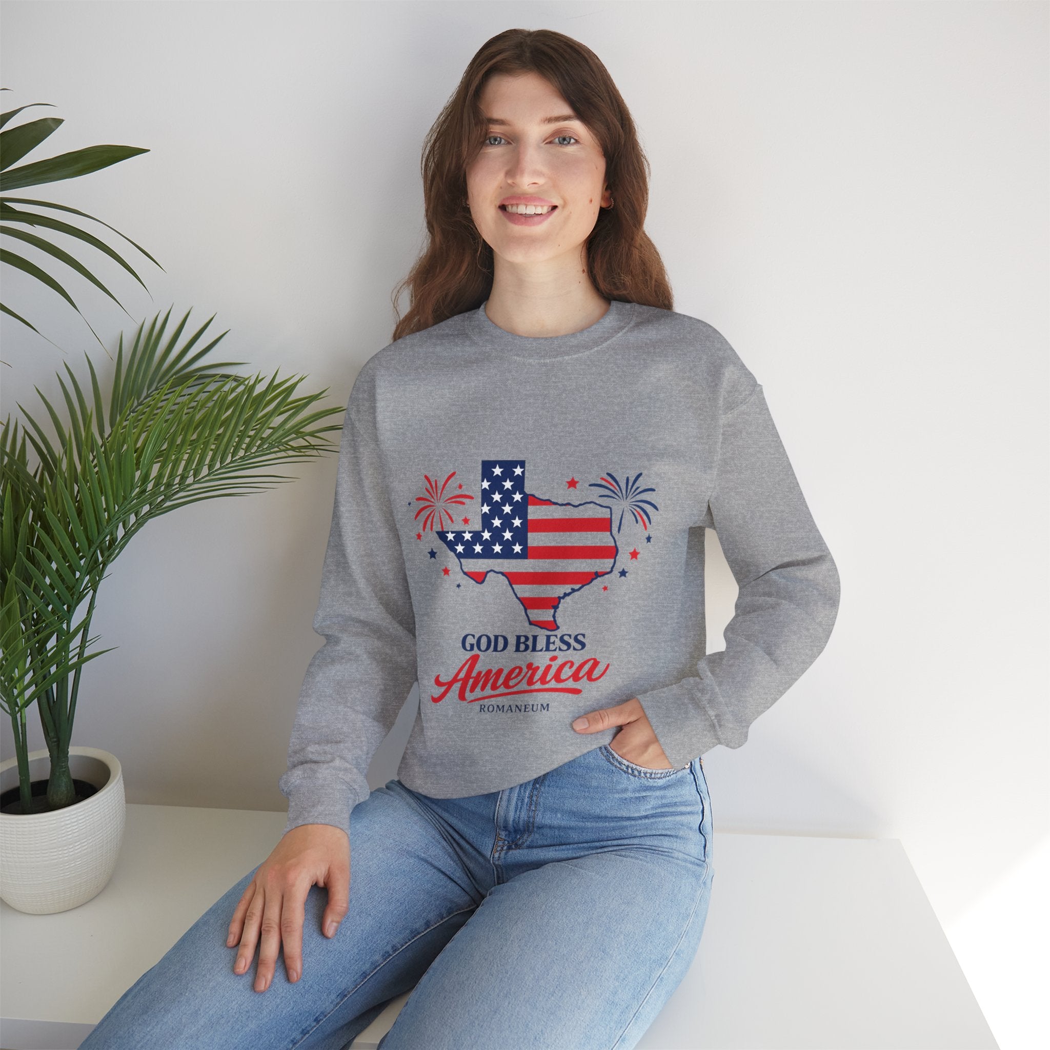 Romaneum God Bless America Flag Heart sweatshirt | Patriotic 4th of July crewneck