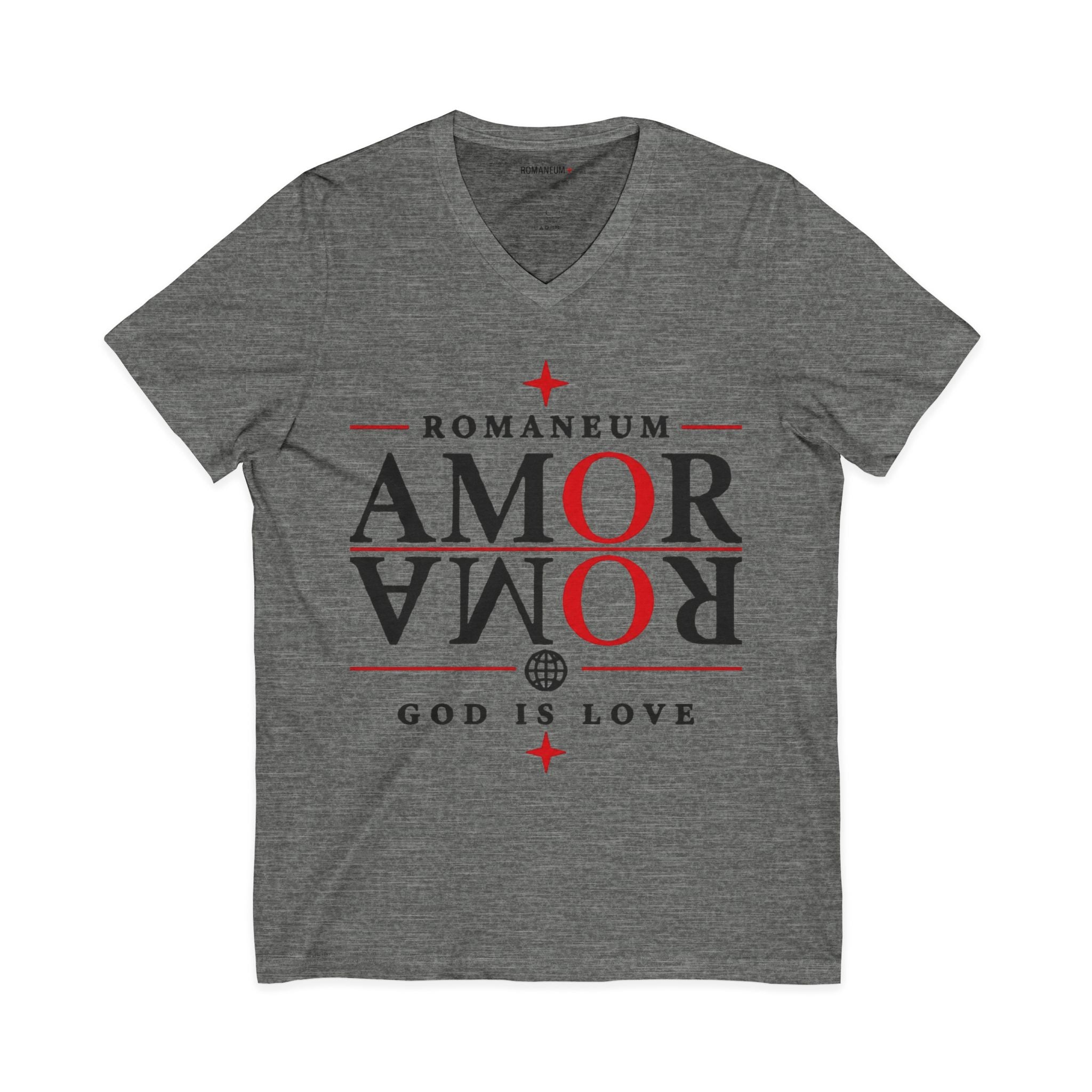 Romaneum "Amor/Roma" V-Neck Tee — God Is Love Christian Graphic Shirt