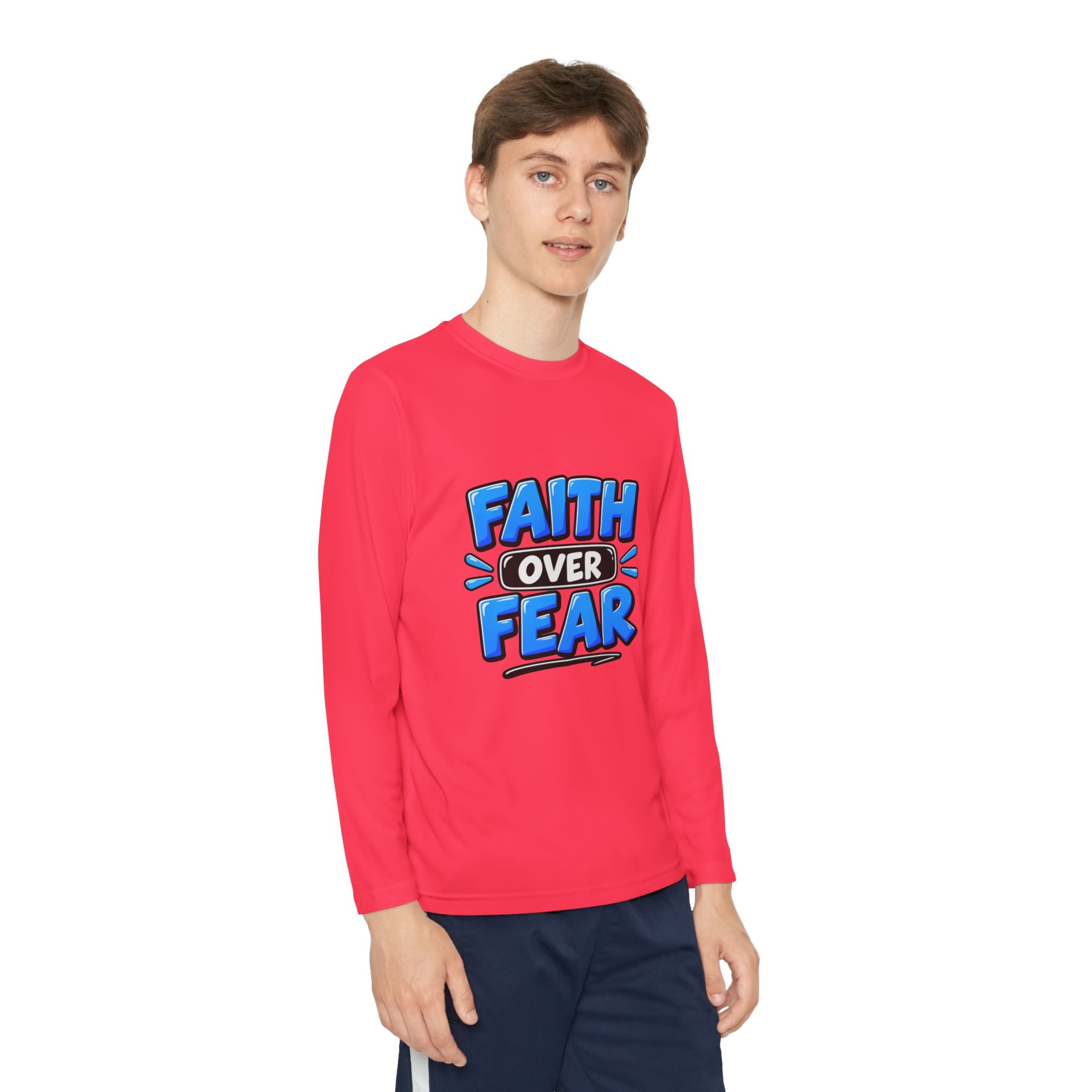 Faith Over Fear Youth Long Sleeve Tee — Good News Toons Graphic