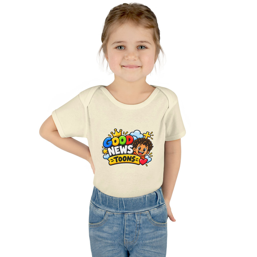 Infant Bodysuit — "Good News Toons" Colorful Cartoon Baby Onesie (Faithful Fun Truth)