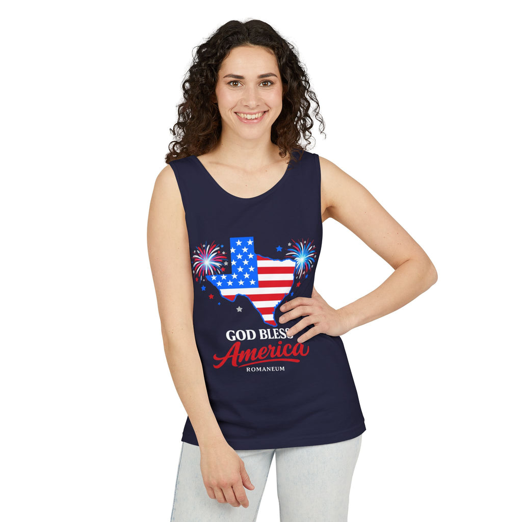 Romaneum Texas Flag Map God Bless America Tank Top | Patriotic 4th of July